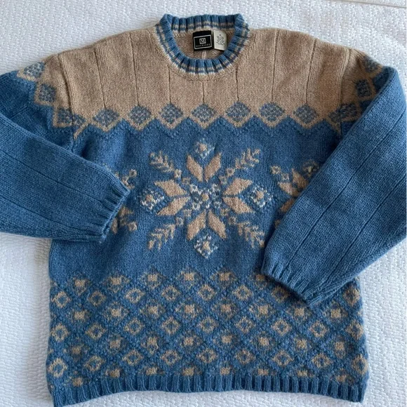 VTG Maurices Tan and Blue Jumper 100% Shetland wool. - Picture 5 of 8